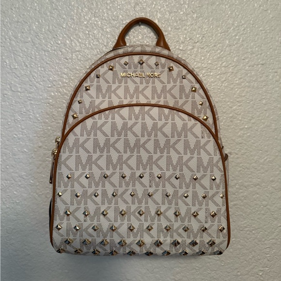 Michael Kors Cream Studded Monogram Backpack - Picture 1 of 12